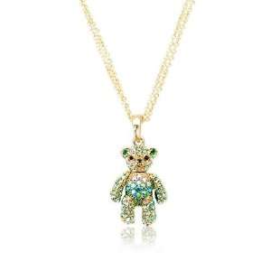   Swarovski Crystal Teddy Bear Pendant Necklace   Green Jewelry