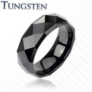   Carbide faceted drop down edges mens wedding band couple ring  