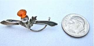 Antique Sterling Scottish Thistle Pin Amber  