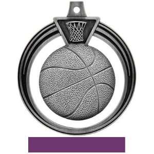 Hasty Awards, 2.5 Eclipse Custom Basketball Medals SILVER MEDAL/PURPLE 