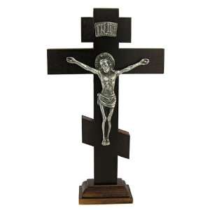  Three Bar Cross on Stand w/Metal Corpus Crucifix 