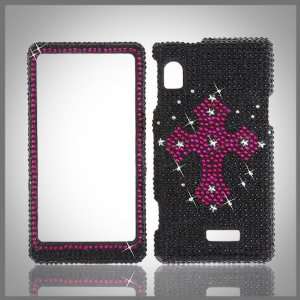  Pink Cross on Black Cristalina crystal bling case cover 