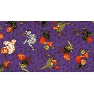 Marcus Brothers Halloween Dance Allover on Purple Cotton Fabric By 