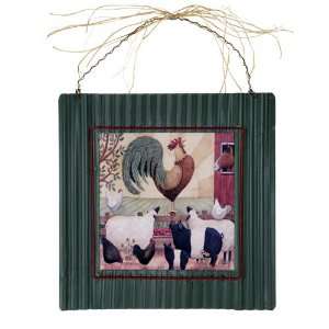  Rooster Crowing with Farm Animals Metal Wall Plaque