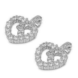   Silver & Cubic Zirconia Fancy Heart Ornament Earrings Jewelry