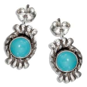  Sterling Silver Small Turquoise Post Earrings with Fan 