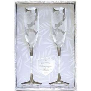  Hawaiian Etched Champagne Flute Hibiscus Set of 2 Kitchen 