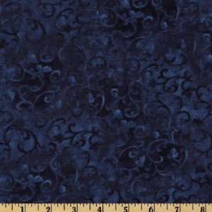  44 Wide Essentials Scrolls Navy Blue Fabric By The Yard 
