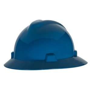  MSA V Gard Full Brim Hard Hat FasTrac Suspension   Blue 