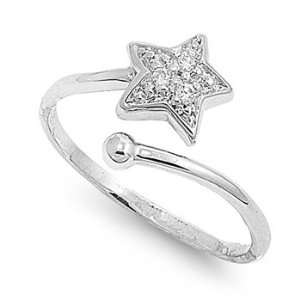   Sterling Silver Star Shaped 11mm Clear CZ Ring (Size 4   8)   Size 6