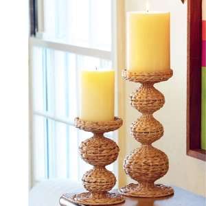 Small Natural Banana Leaf Wrapped Metal Candle Stand. Use for 3 or 4 
