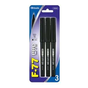  New   Bazic F 77 Pro Black Fiber Tip Sign Pen (3/Pack 