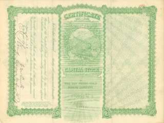 The San Pedro Gold Mining Co Ouray Stock Certificate  