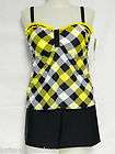 HOBIE Junior Plus Size 2 Tankini Swimsuit SET Plaid $80 NWT Black 