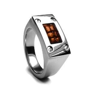   Texture Titanium Mens Ring with Brown Leather Inlay, 13.0 Jewelry