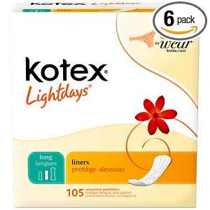  Kotex Lightdays, Long, Unscented 105 Count (Box of 6 