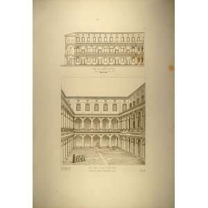  1860 Engraving Sapienza University Rome Courtyard NICE 
