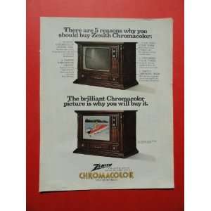 Zenith Chromacolor TV, 1972 print ad(2 TVs)original magazine Print 