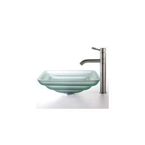  Kraus Oceania Frosted Square Glass Sink and Aldo Faucet 