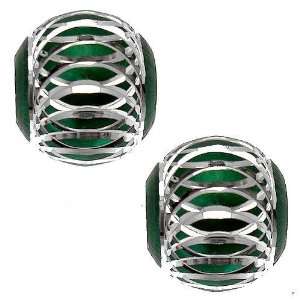 Acosta Beads   Pair of Green Glitter Ball   Slide On & Off Bead Charms 
