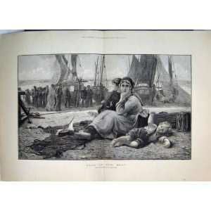   Woman Children 1882 Sitting Shore Watching Boat Sale