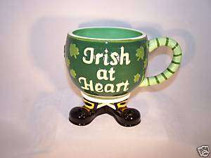 IRISH AT HEART Footed St Patricks Day 20 oz Mug NEW  
