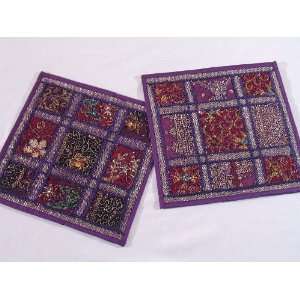   Purple Sari India Decorative Sofa Throw Bead Pillows