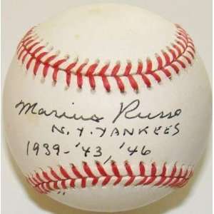 Marius Russo Autographed Ball   with N Y 1939 43 46 Inscription 