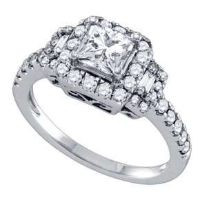   Princess Round Baguette Diamond 14k White Gold Halo Engagement Ring