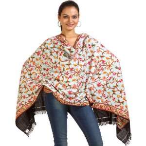 Black Densely Hand Embroidered Ari Floral Stole from Kashmir   Pure 