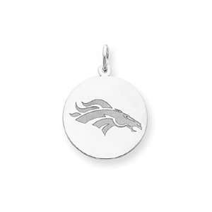 Sterling Silver Denver Broncos Lg Satin Horsehead Disc Charm   NF612SS