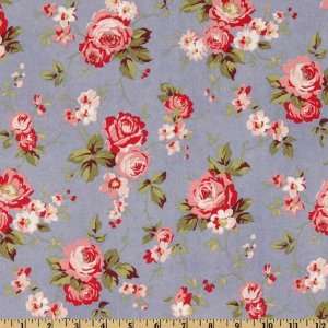  56 Wide Hannah Bella Rose Bouquets Blue Fabric By The 