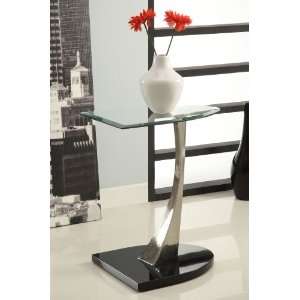  Brushed Chrome, Black Poly and Glass Chairside Table 