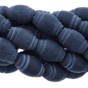 Beads   Frosted Blackstone  Barrel Carved   15mm Height, 10mm Width 