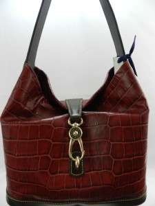   & Bourke Croco Embossed Leather Logo Lock Hobo Handbag~Red  