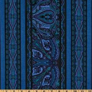  44 Wide Kashmir Paisley Stripes Blue Fabric By The Yard 