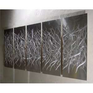  Chaos Silver   64 inch x 24 inch Abstract Painting Metal 