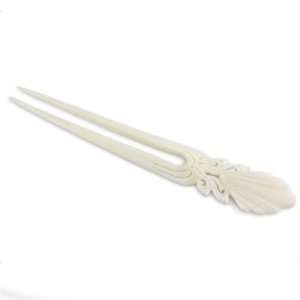  Hand Carved White Bone Hair Stick   Double Prong   Sacred 