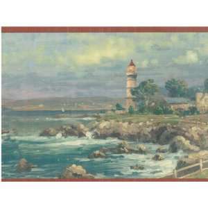 Lighthouse Red Wallpaper Border by Imperial in Thomas Kinkade Inspired 
