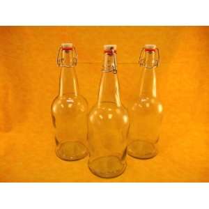  NEW Ez Cap Clear flipper Glass bottles. 33 oz. (case of 12 