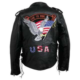 Mens Leather, Live to Ride, USA, Motorcycle Jacket NEW  