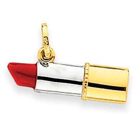 Brand New 14k Gold w/Rhodium Enameled Lipstick Charm  