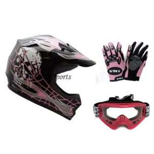   Skull Dirt Bike ATV Motocross Helmet with Goggles and Gloves (Medium