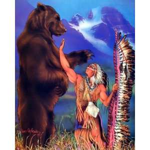  Native American Indian Chief And Bear Animal Picture Art 
