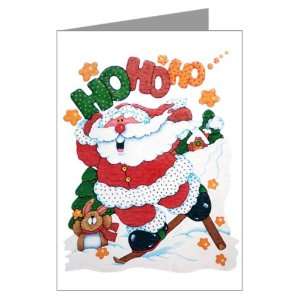   Card Merry Christmas Santa Claus Skiing Ho Ho Ho 