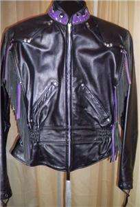 Harley Davidson Leather Jacket Vtg Custom Purple Fringe Med USA Made 