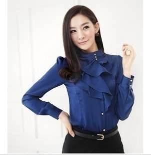 2012 Women Fashion Long Sleeve Shirt Blouse Top Ruffle Stand Collar 4 