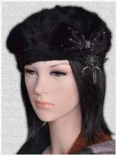   Bowknot Rabbit Fur Ladys Beanie Hat Cap Gothic Particular Unique