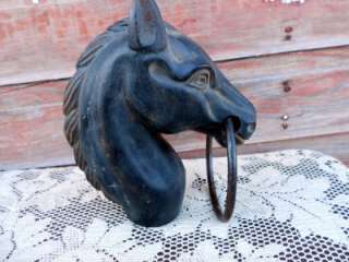 Vintage Antique Cast Iron Horse Head Hitching Post Tether rope Folk 