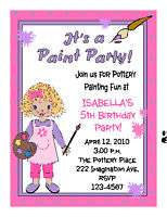 ART PAINT POTTERY Pink girl Birthday Party Invitations  